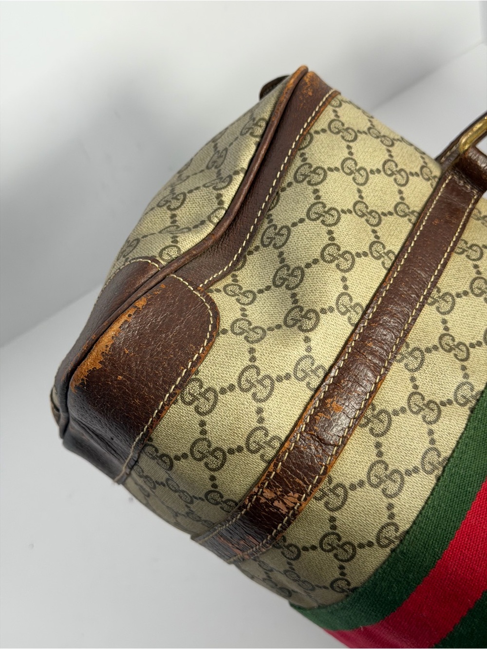 Vintage Gucci GG Monogram Canvas Web Stripe Boston Bag - Picture 6 of 15